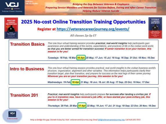 April Online Transition Training; Register Today!